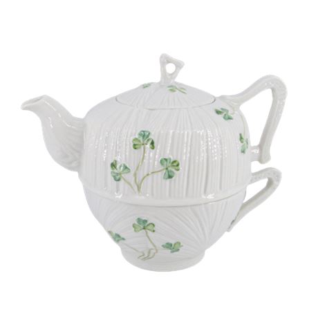 Belleek Harp Shamrock Tea for One