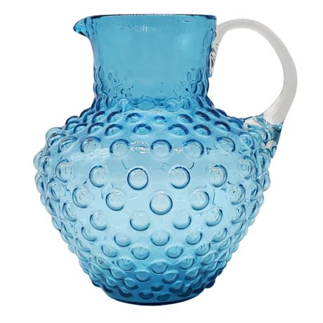 Vintage Azure Blue Hobnail Glass Pitcher