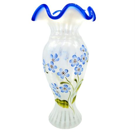 Fenton Hand Painted "Forget-me-not" Glass Vase