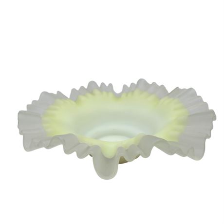 Ruffled Custard Uranium Glass Dish