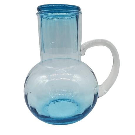 Vintage Azure Blue Glass Tumble Up Bedside Carafe & Tumbler