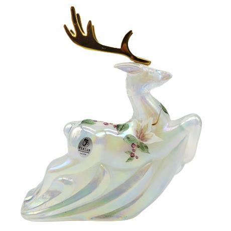 Fenton Hand Painted Iridescent Glass Reindeer