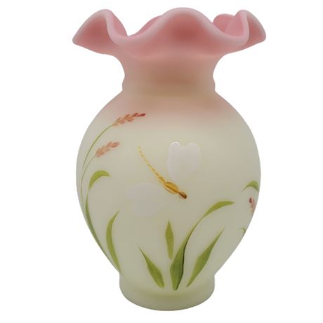 Fenton Numbered Hand Painted Burmese Dragonfly Vase