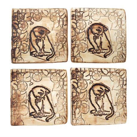 Hand Stamped Ceramic Cat Coasters