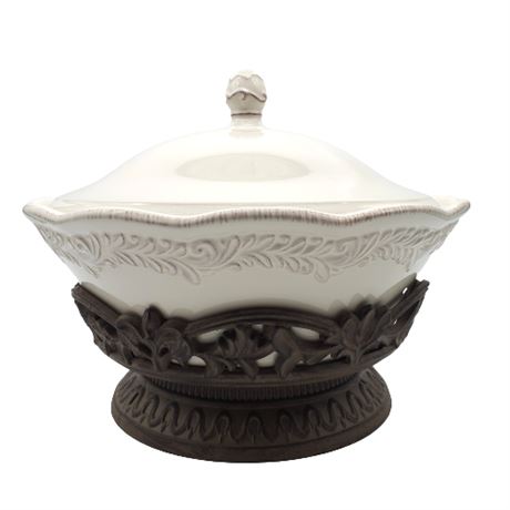 Certified International "Renaissance Ivory" Covered Casserole w/ Metal Stand