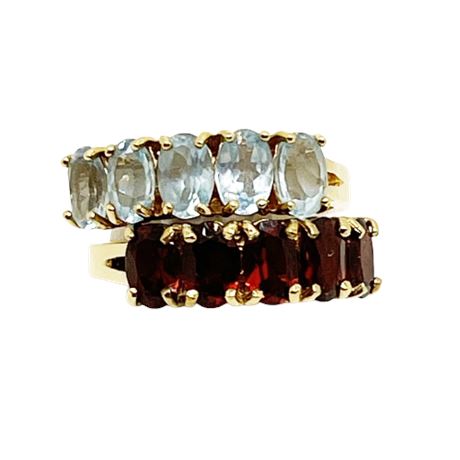 Pair of Sterling Stacking Gemstone Statement Rings