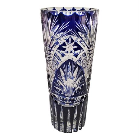 Huge Cobalt Cut-to-Clear Bohemian Crystal Vase