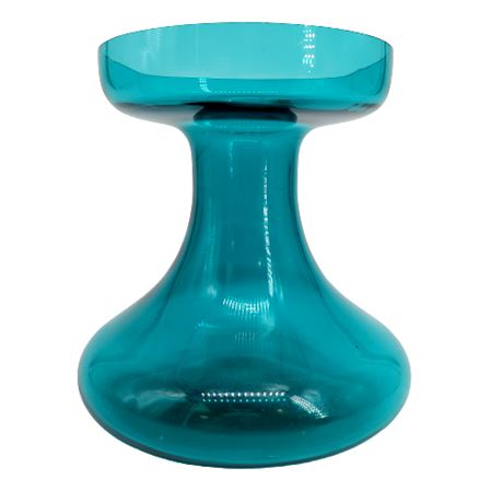 Mid-Century Aqua Glass Vase/Candle Holder