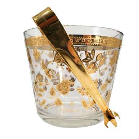 Mid-Century Culver Chantilly Glass Ice Bucket & Tongs