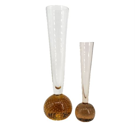 Vintage Controlled Bubble Amber Glass Bud Vases