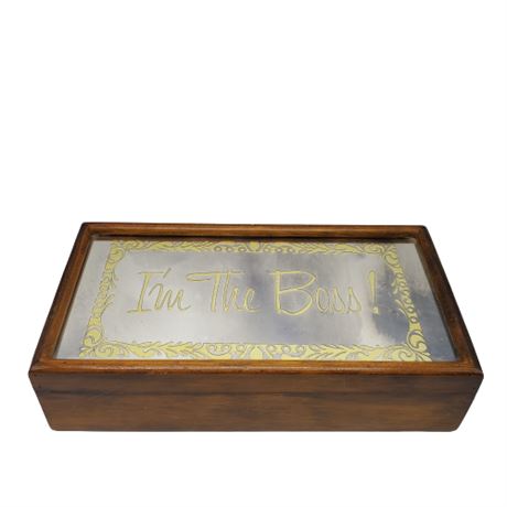 Vintage Wood Glassics "I'm The Boss!" Desk Organizer Box