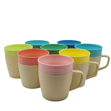 Vintage Raffiaware Ribbed Handled Mugs