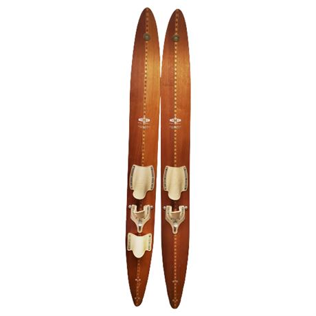 Vintage Inlaid Wood Water Skis