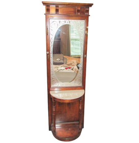 Vintage Walnut Hallway Stand & Coat Rack with Mirror