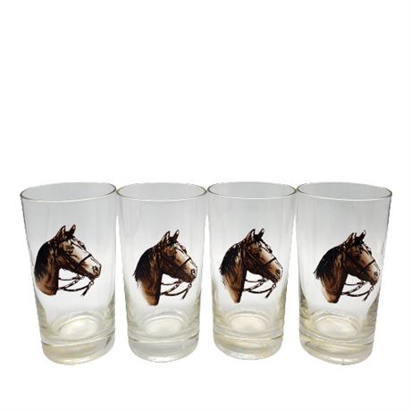 Vintage Federal Glass Equestrian Horse Head Tumblers (Set 1 of 4)