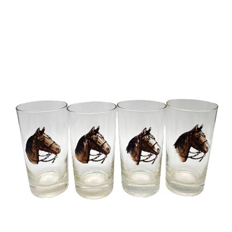 Vintage Federal Glass Equestrian Horse Head Tumblers (Set 4 of 4)