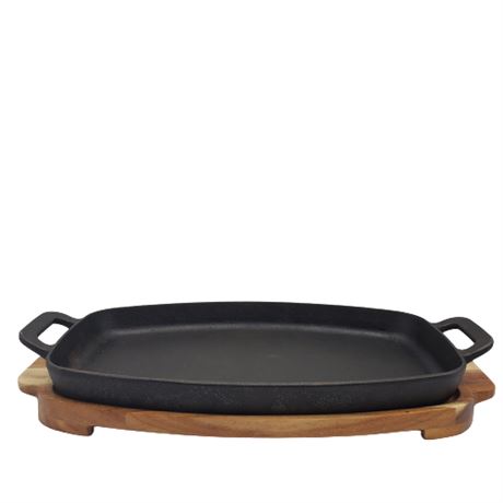 Food Network Cast Iron Pan w/ Wood Tray