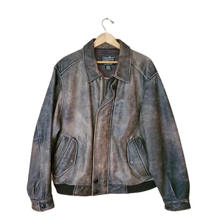 Eddie Bauer Distressed Leather Bomber Jacket