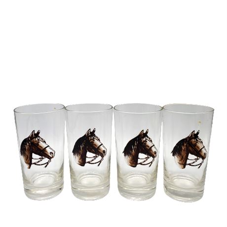 Vintage Federal Glass Equestrian Horse Head Tumblers (Set 3 of 4)