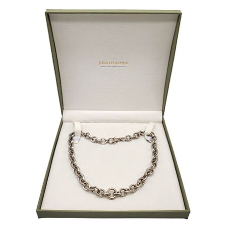 Signed Judith Ripka Sterling Silver Rolo Chain Link Necklace  - New in Box