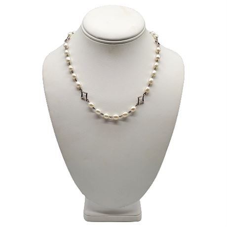 Signed Ann King Sterling Silver Freshwater Pearl Necklace