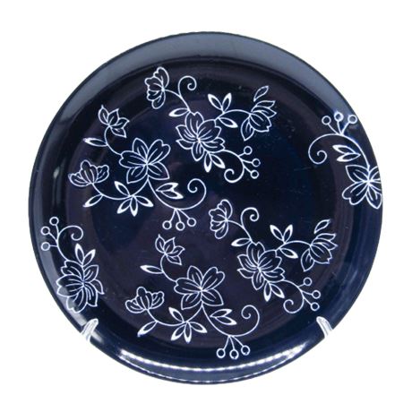 Temptations Hand Painted Floral Lace Dark Blue Round Dinner Plates