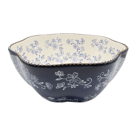 Temptations Hand Painted Floral Lace Dark Blue Mixing Bowl