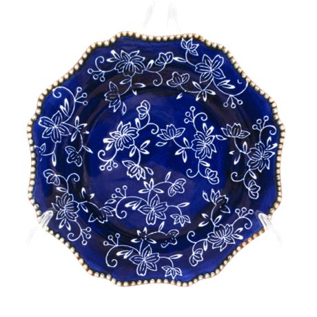 Temptations Hand Painted Floral Lace Dark Blue Salad Plates