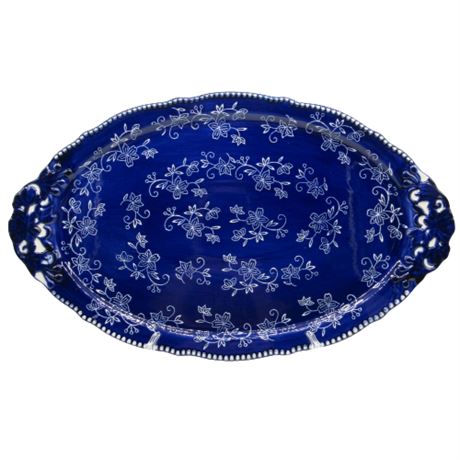 Temptations Hand Painted Floral Lace Dark Blue Tray