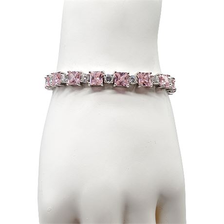 FAS Sterling Silver Alternating Pink & CZ Tennis Bracelet