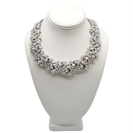 Sterling Silver CZ Statement Bib Necklace