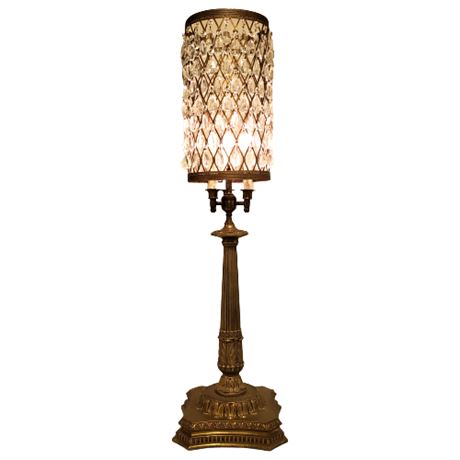 Vintage Hollywood Regency Crystal Candlestick Buffet Lamp