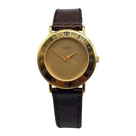 Vintage 80s Gucci Brown 3000.2.L Ladies Wristwatch