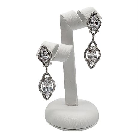 Chapal-Zenray Sterling Silver Marquise Cut CZ Drop Earrings