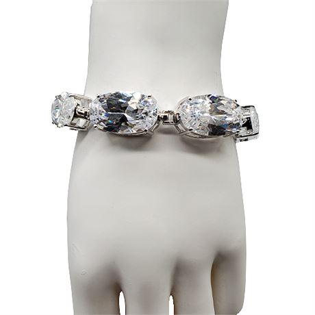 Sterling Silver Large Oval Cut CZ Bracelet