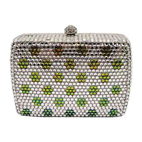 Small Silver & Green Rhinestone Clutch