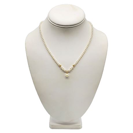 14K Gold & Genuine Pearl Drop Necklace