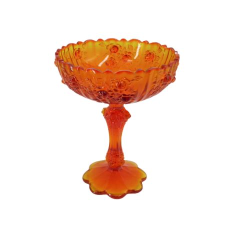 Vintage Amber Fenton Glass Cabbage Rose Pedestal Candy Dish
