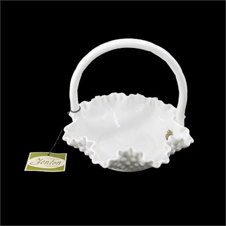Fenton Hobnail Milk Glass Basket
