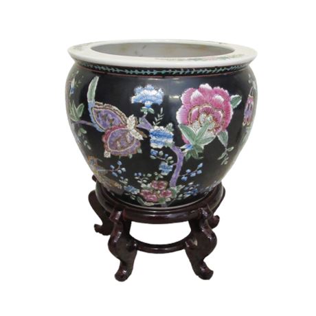 Large Floral Ceramic Vase w/ Stand