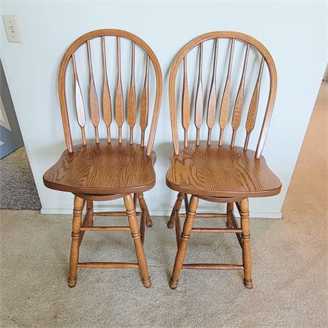 Oak Spindle Back Swivel Bar Stools