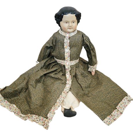 Vintage Reproduction Doll in Green Dress