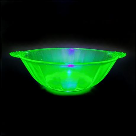 Vintage Anchor Hocking Uranium Glass Handled Serving Bowl
