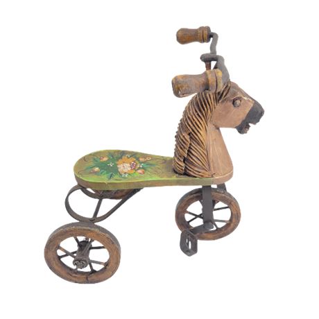 Vintage Miniature Wood / Iron Horse Tricycle