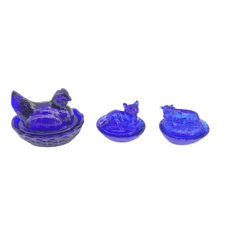 Vintage Cobalt Blue Glass Salt Cellars
