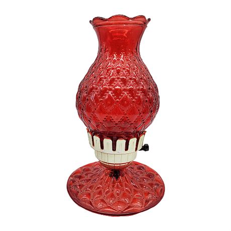 Vintage Ruby Red Glass Diamond Quilted Boudoir Lamp