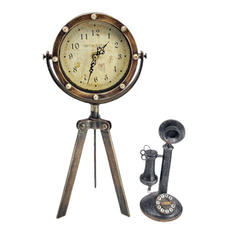 Ashton Sutton Retro Tripod Clock / Decorative Dial Telephone