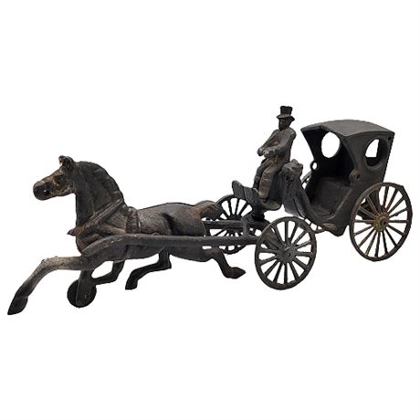 Antique Cast Iron Hansom Cab w/ Horse & Driver