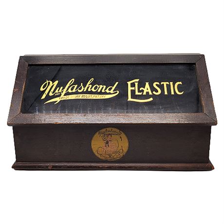 Antique Nufashond Elastic Wood Mercantile Display Cabinet