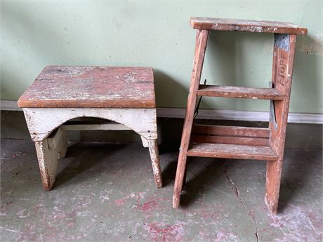 Vintage Wooden Stool & Ladder